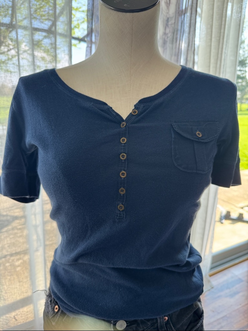 Aeropostale Navy Short Sleeve Henley Top with Chest Pocket